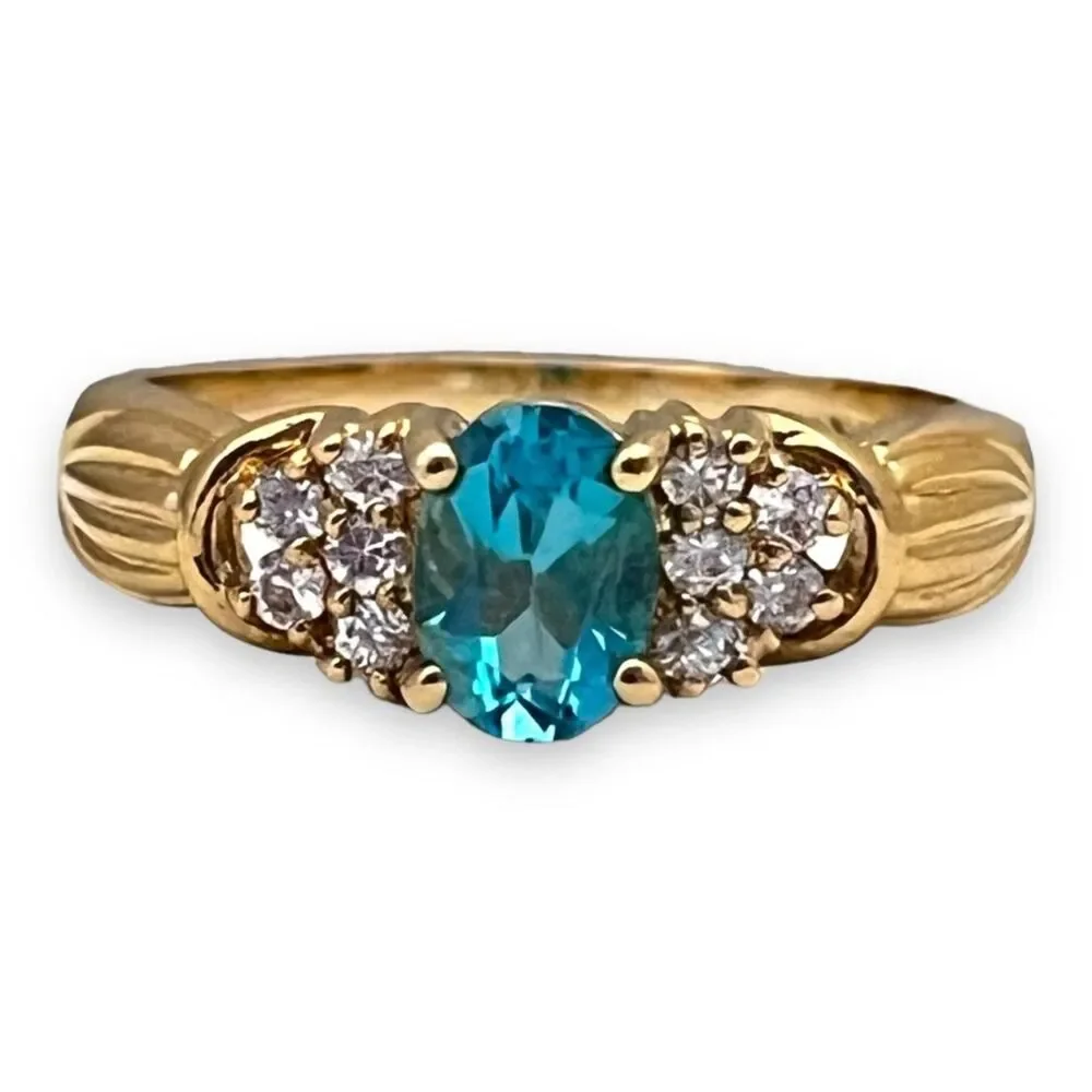 Vintage 1980s Blue CZ Ring Size 9 18KTGE Gold Plate Cluster - 14E